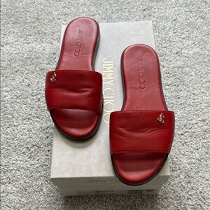 Jimmy Choo Red Leather Slide Sandals Minea Flat size 36 / 6
